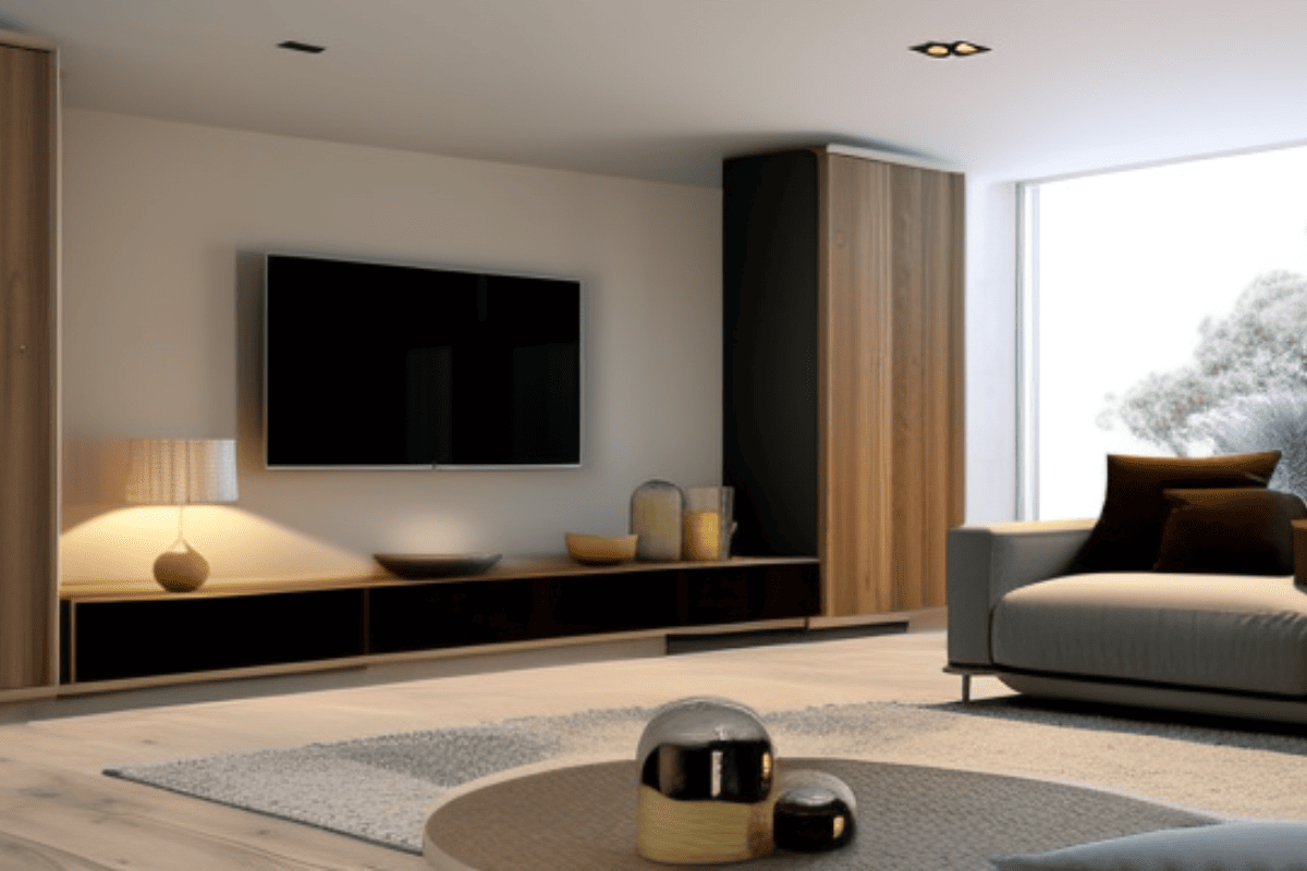 Canva AI-generated modern living room featuring natural color themes and contemporary furniture