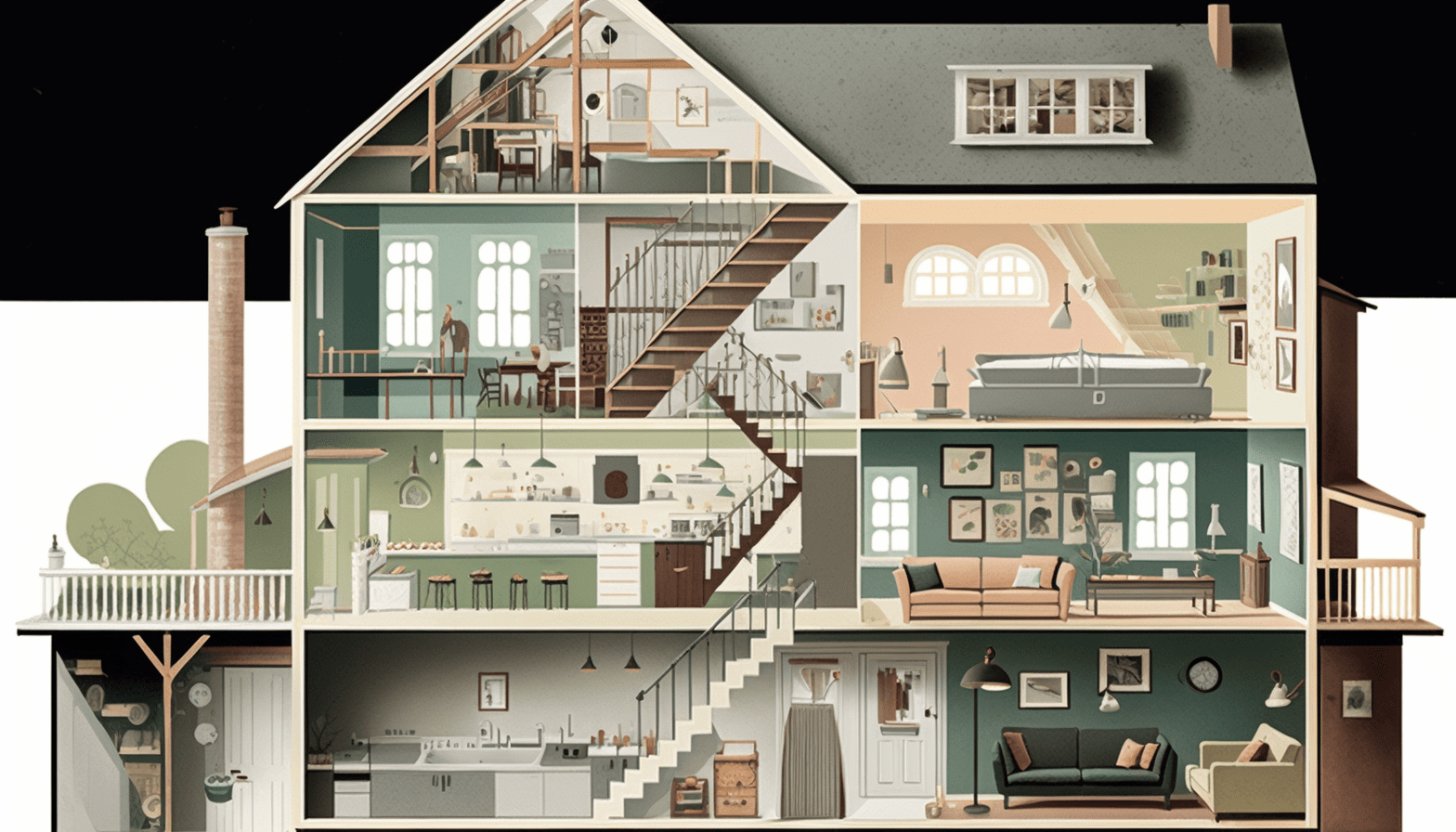 Cross section of a home with 2 floors