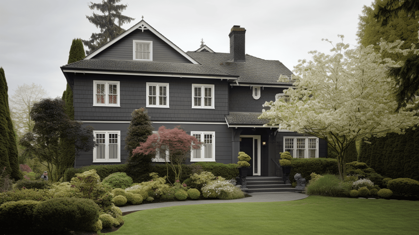 iglo ola A house with a dark gray exterior and white trim. It h 477f6f70 64f3 460f 8cf1 431745100302
