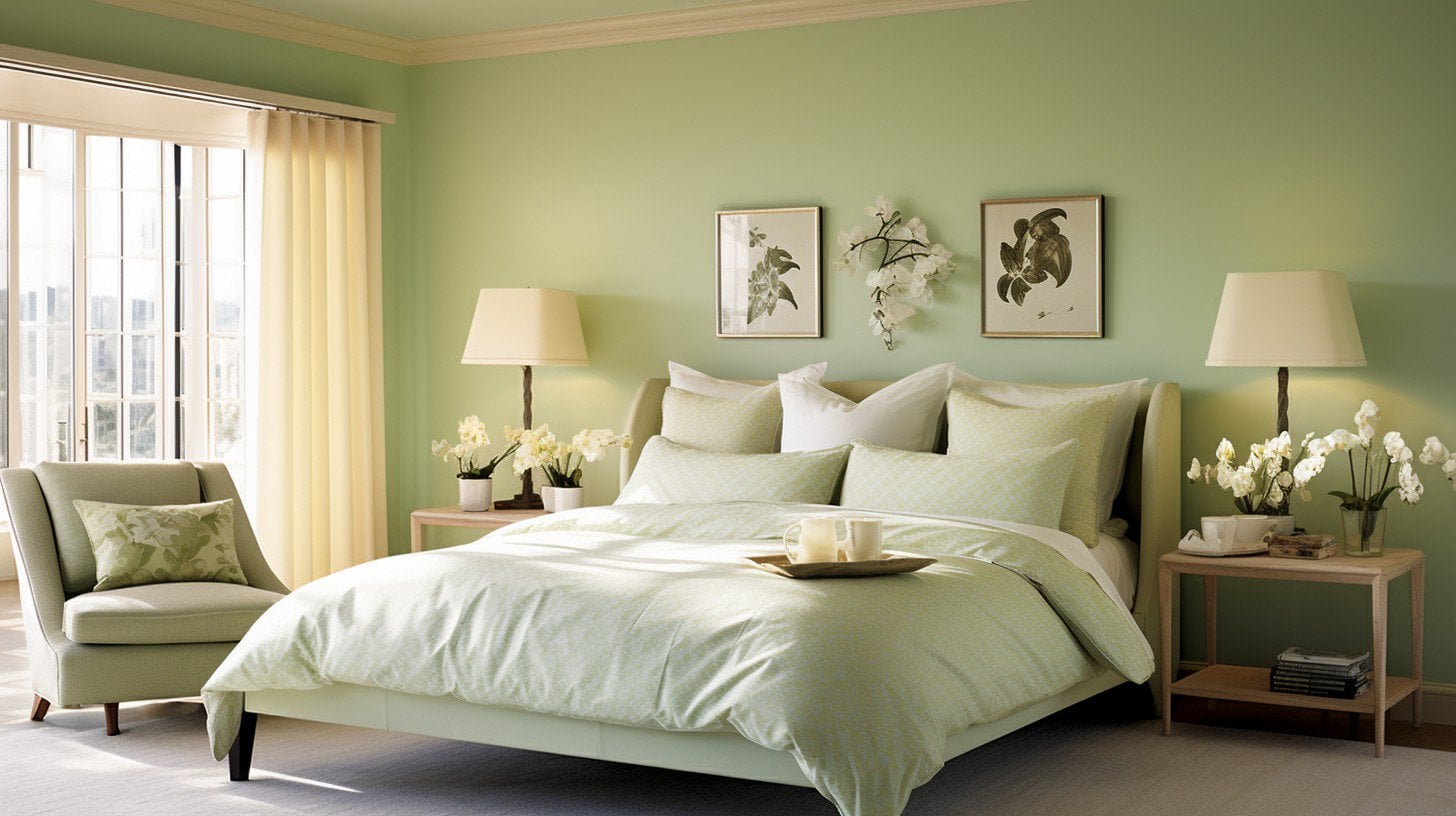 iglo ola a bedroom with honeydew colored walls taken like its f edca4d95 a3d9 407e 885d cbea6f9712a0