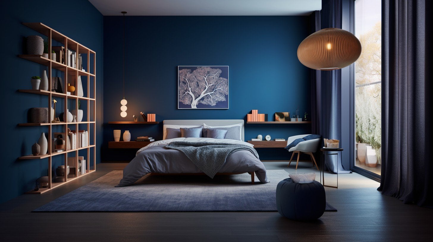 iglo ola a modern bedroom with steelblue colored walls taken li bd0f513e dabe 4b70 9999 a62ff35fee7b