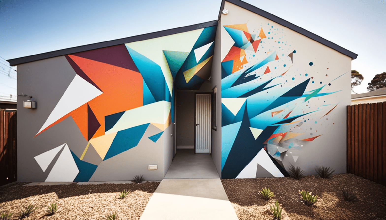 Colorful abstract exterior wall mural