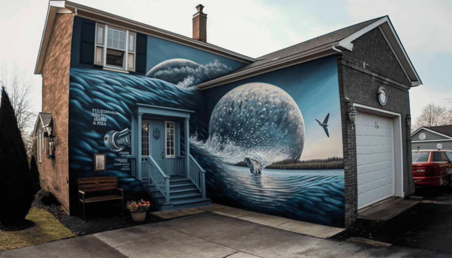Artistic exterior home mural design