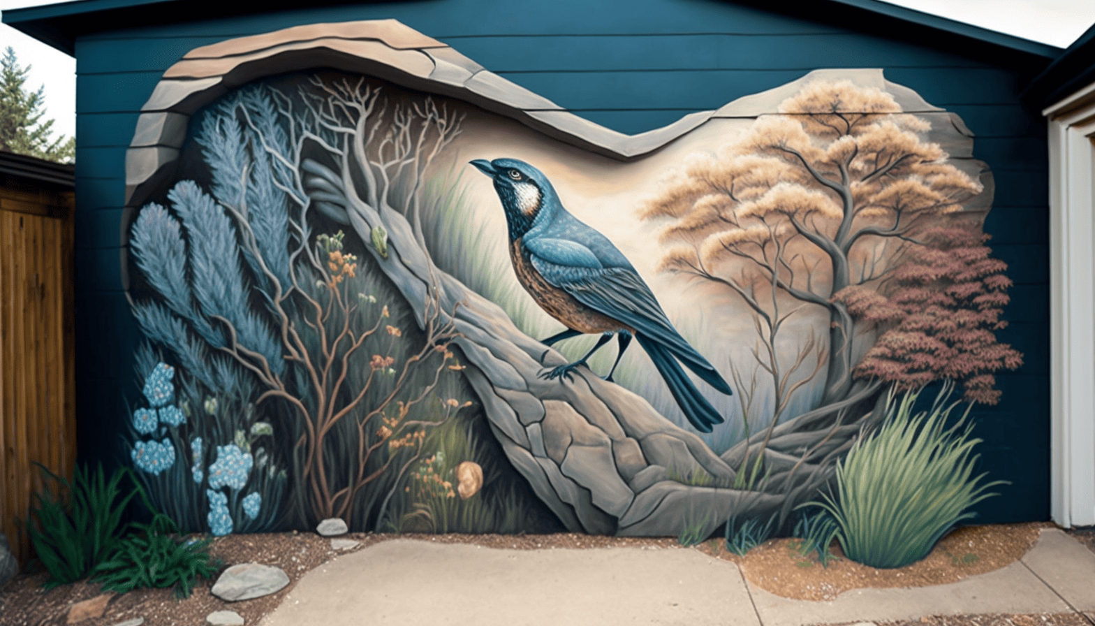 Exterior home mural with nature theme