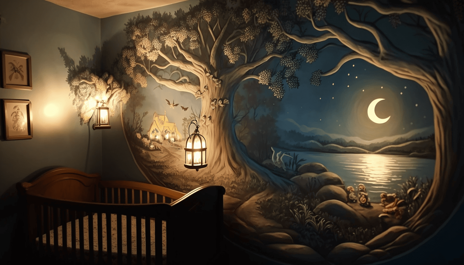 Colorful nursery with whimsical character mural