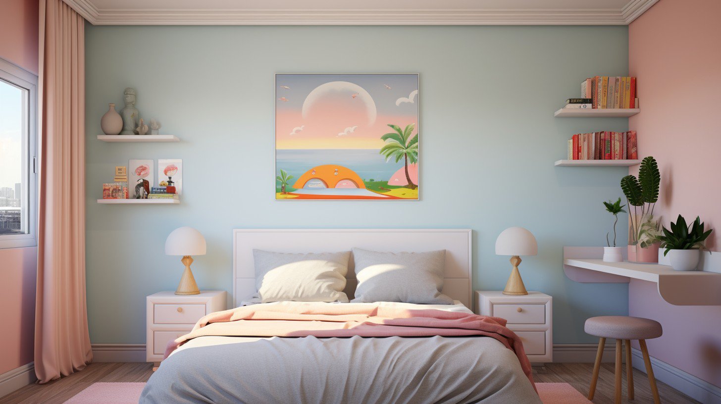 iglo ola a small bedroom with pastelle colored walls taken like 487dd037 df3a 4afc b72a 3b1f080e63bc