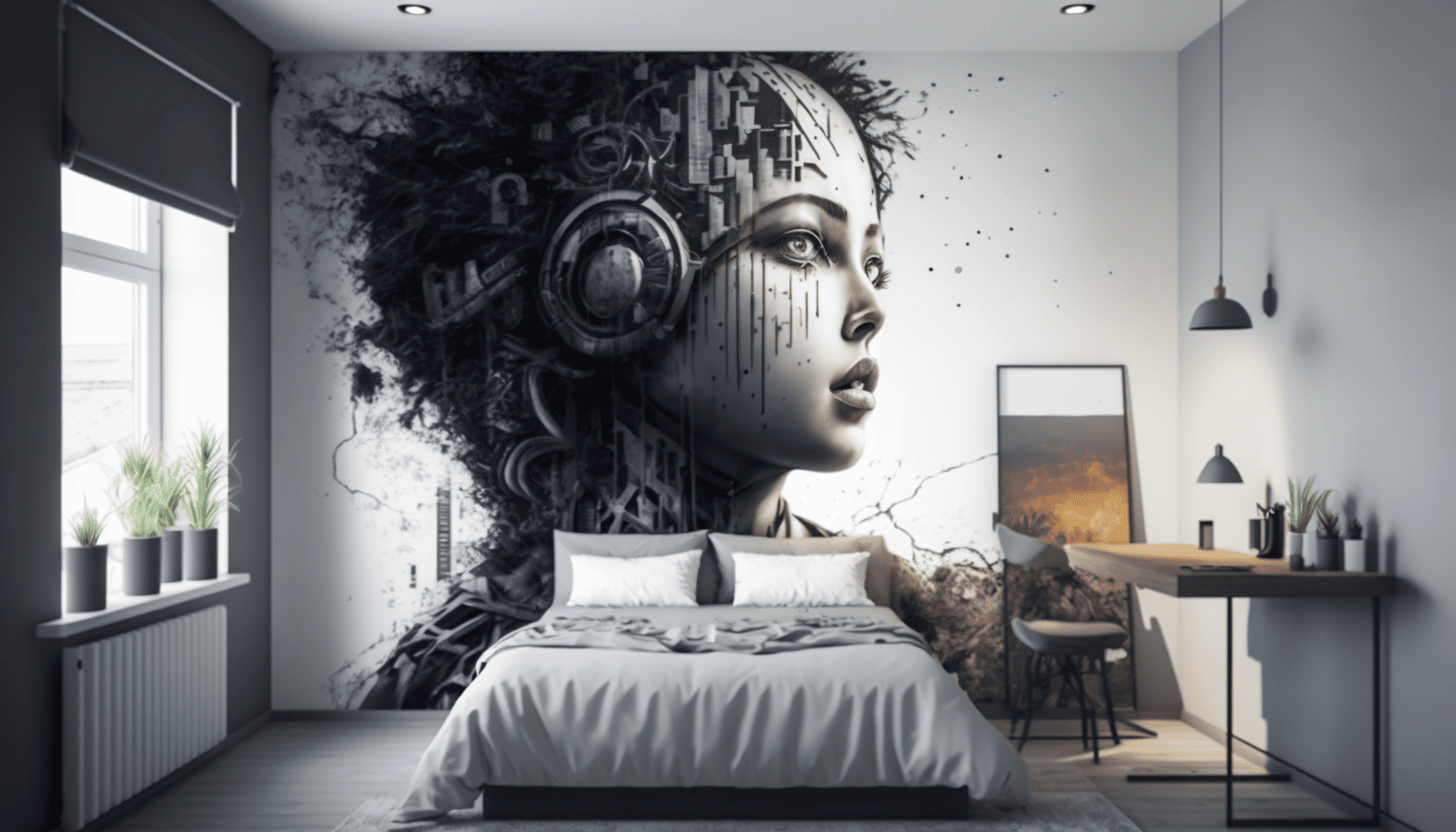 Sci-fi inspired teenager's bedroom mural