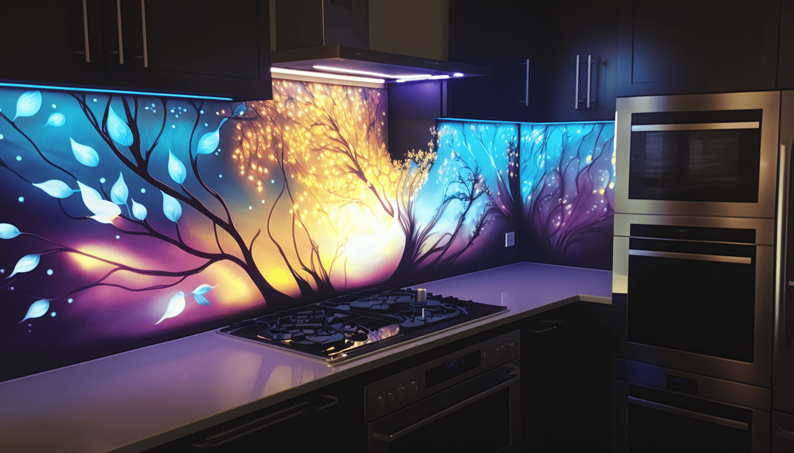 Kitchen with glowing opal pearlescent mural