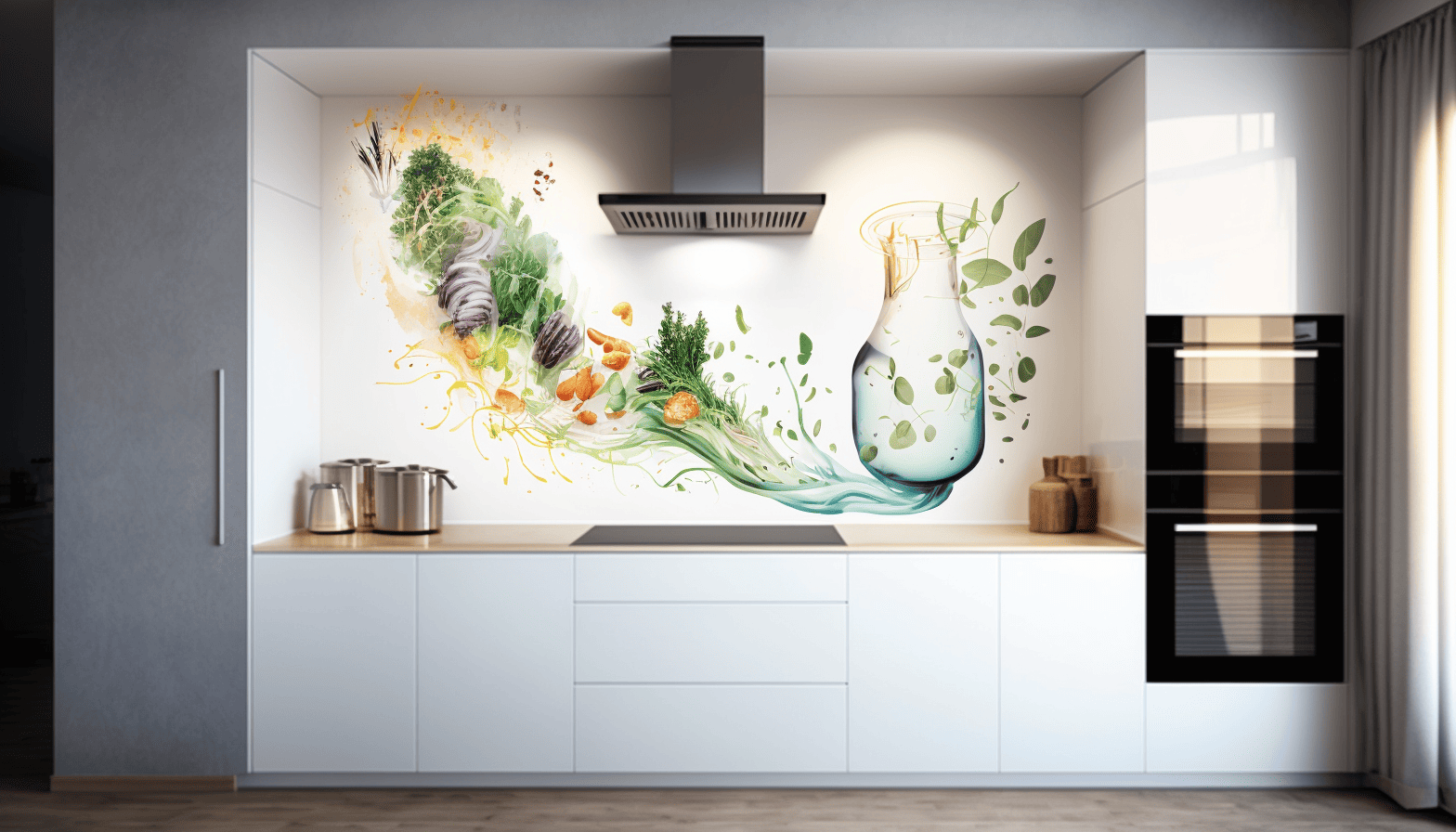 Kitchen with delicate cuisine mural