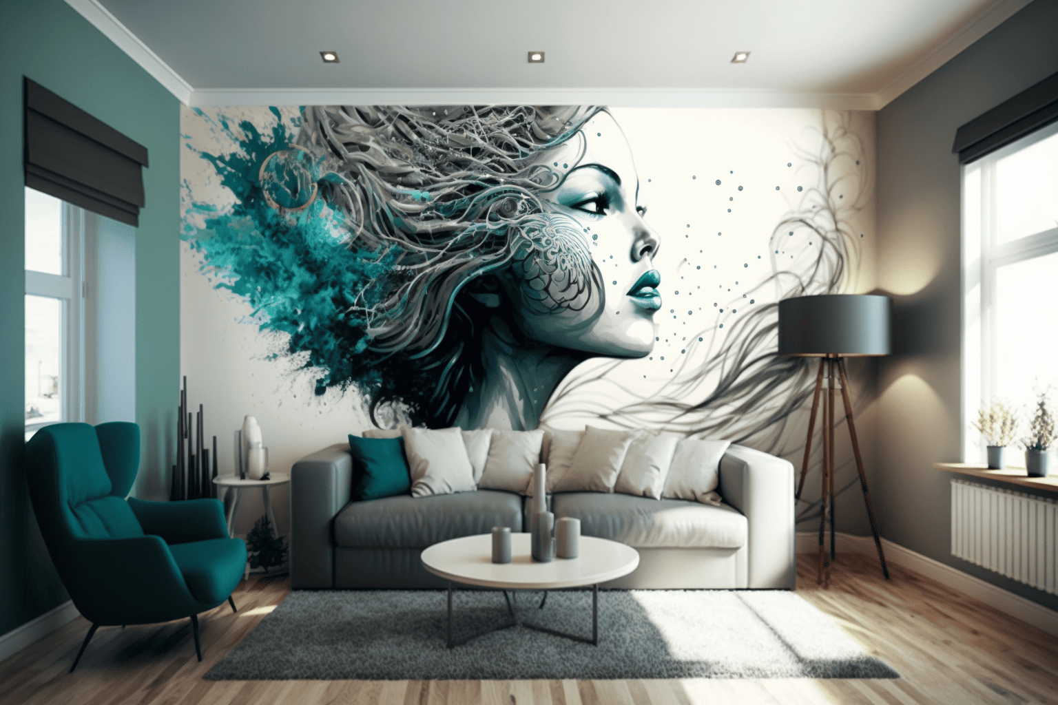 Living room with eye-catching mural design