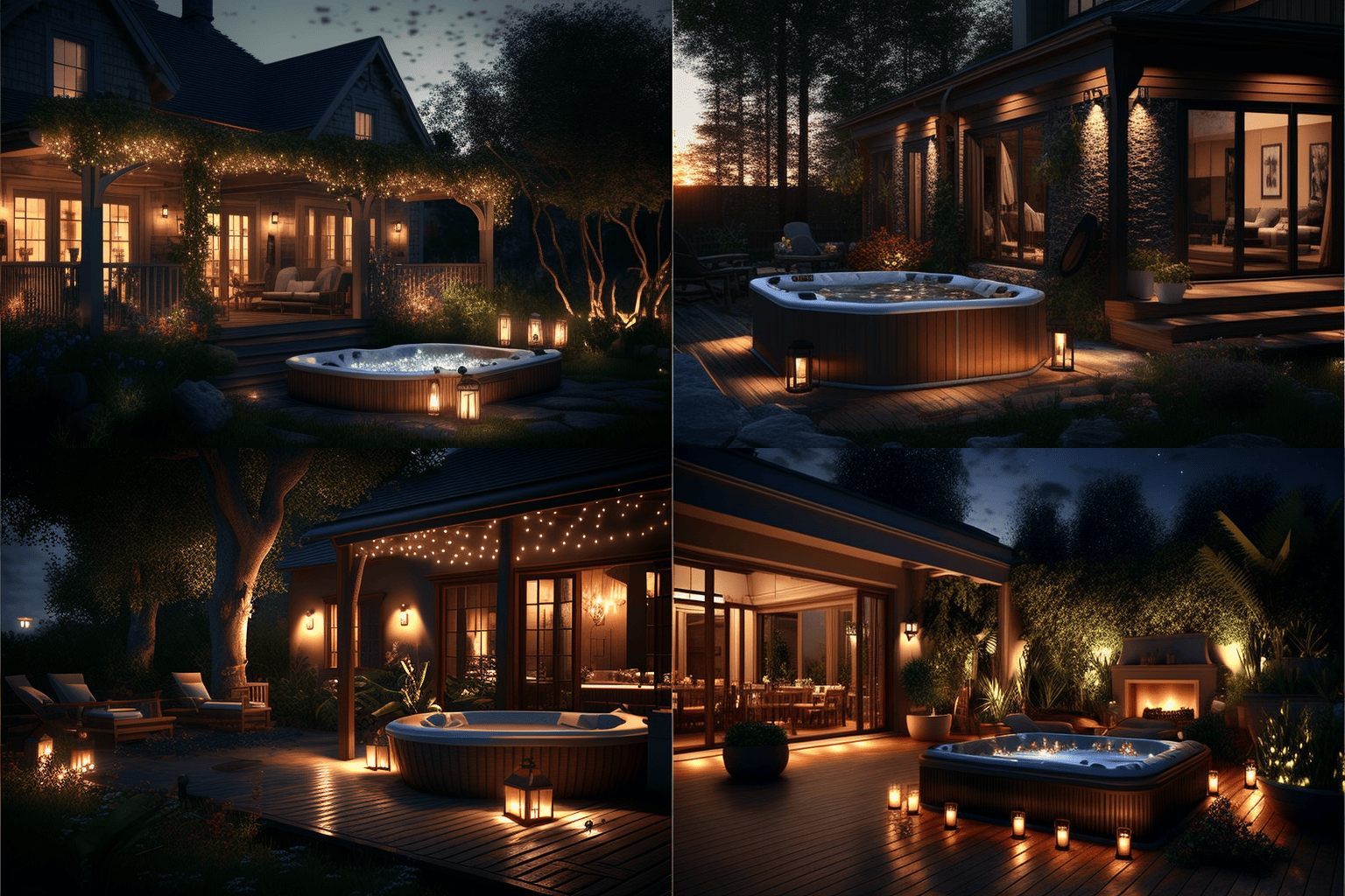 outdoor area jacuzzi evening lighting cozy lights